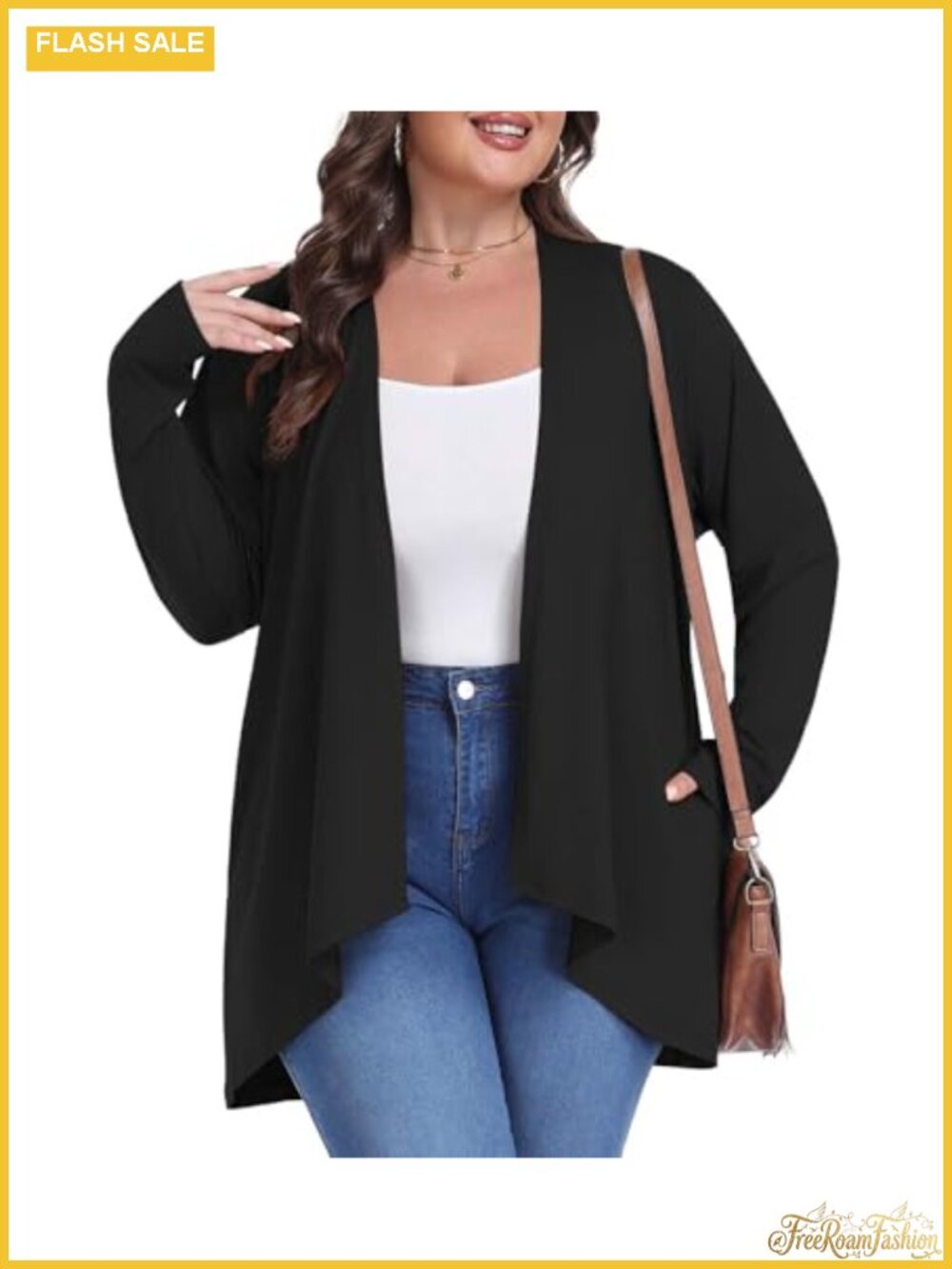 Plus Size Lightweight Open Front Draped Cardigan with Pockets
